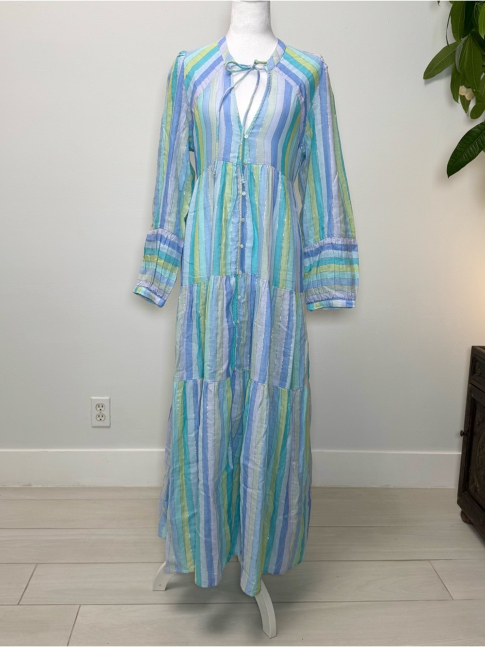 Anthropologie Coastal Boho Celandine Blue Sea Stripe Maxi Dress NWT S Flowy - Picture 5 of 11